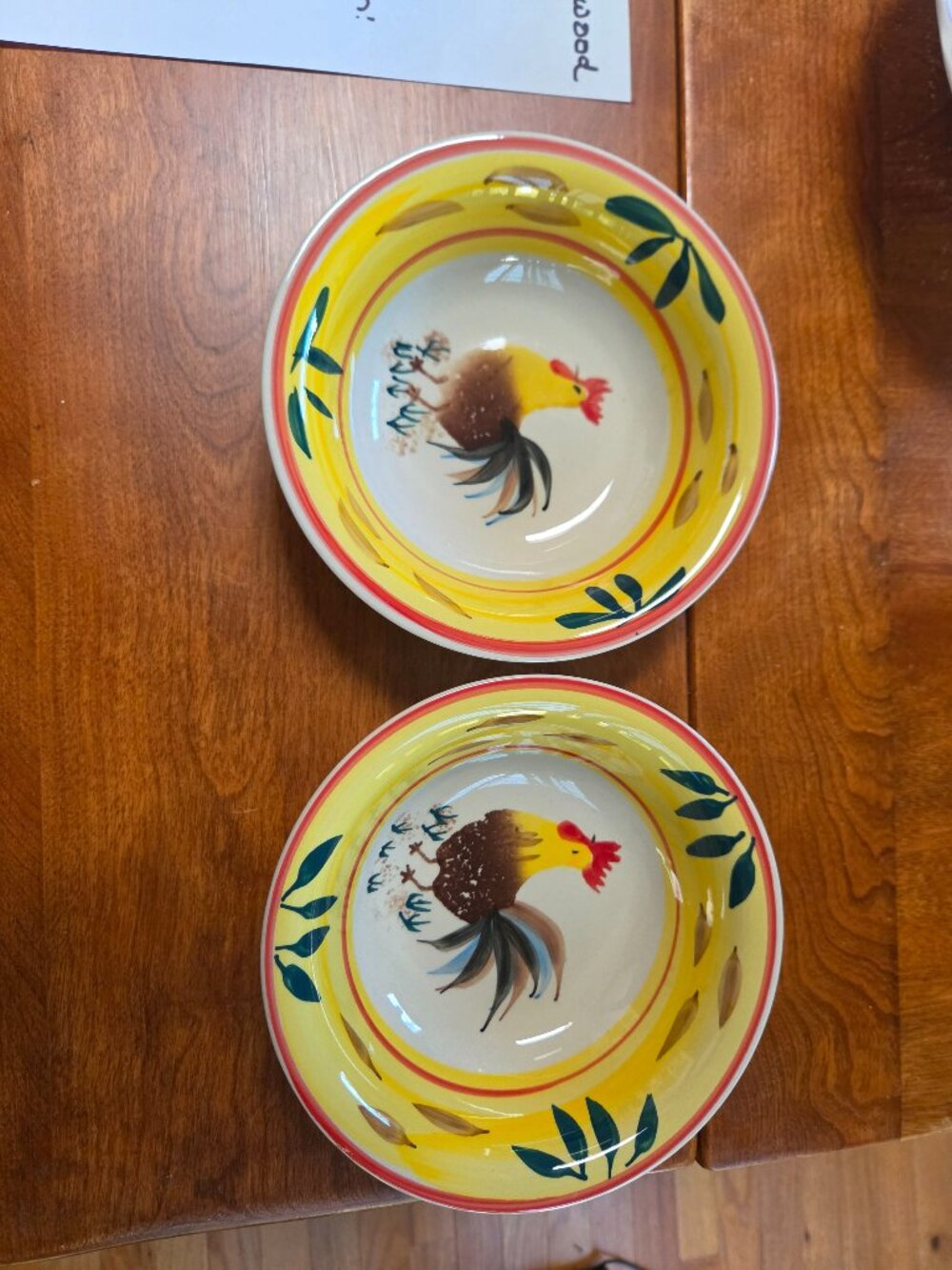 Richard Phillipe hand painted country view rooster bowls set of two